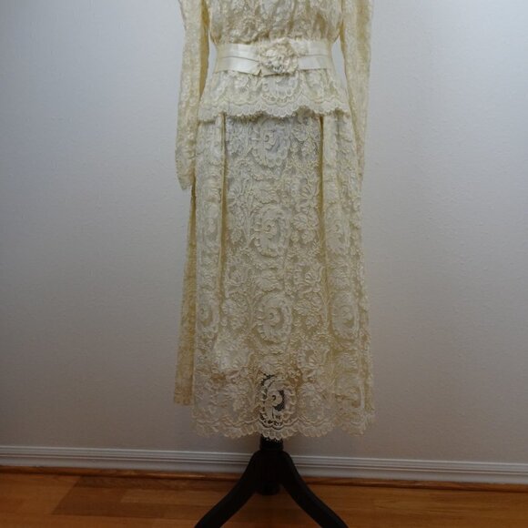 VTG 80s 90s Wedding Dress Ivory Lace Custom Made Size S Party Prom with Jacket - Picture 3 of 16
